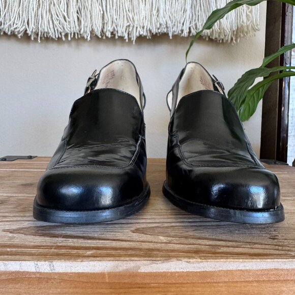 90s Vintage Nine West Jerry Square Toe Silver Buckle Block Block Heeled Loafer - Picture 4 of 16